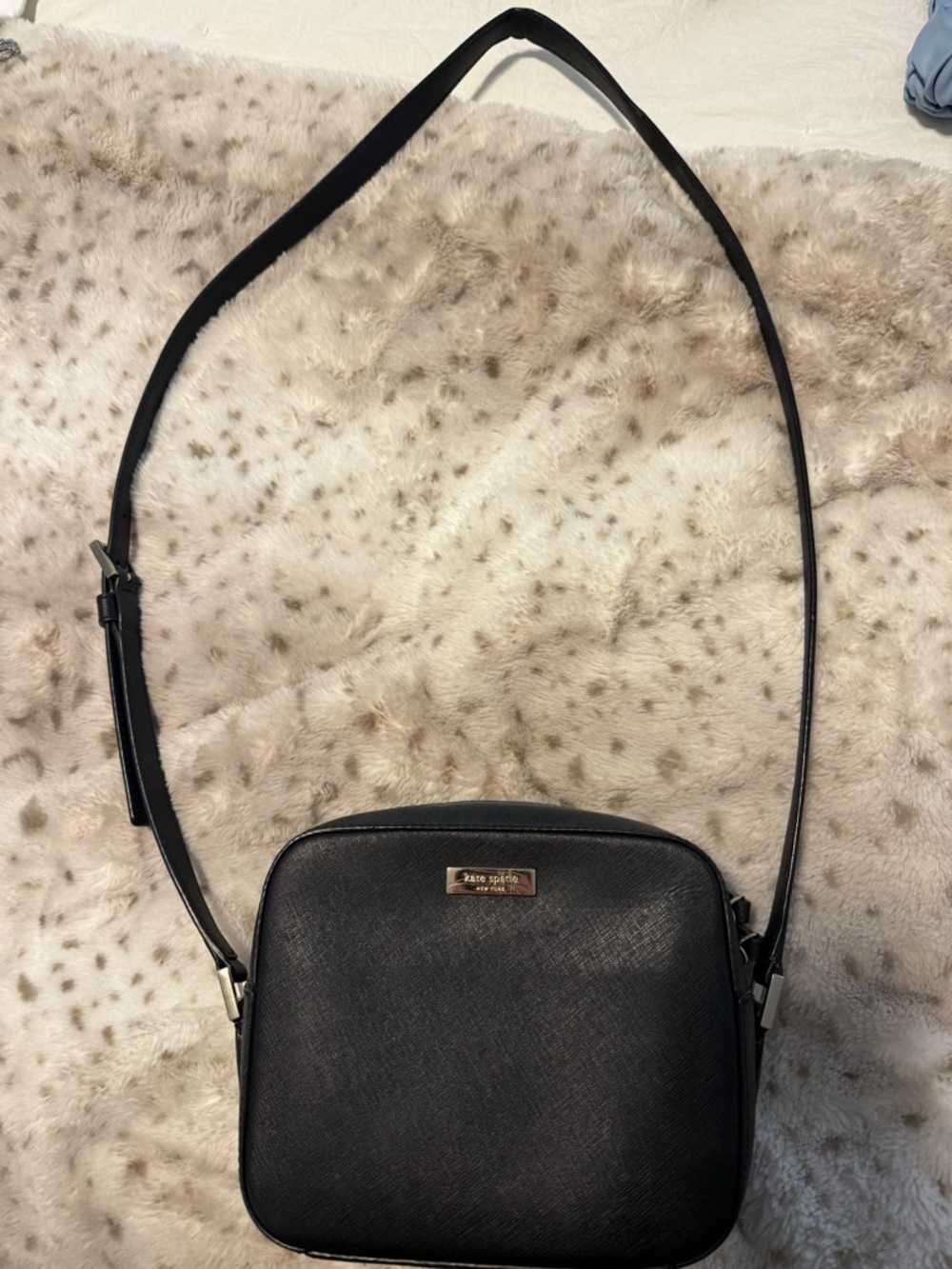 kate spade Black Saffiano Crossbody Bag with Gold Plaque